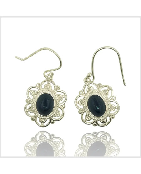 NAZORA - Boucles d'oreilles en argent et onyx | BouclesArgent.com