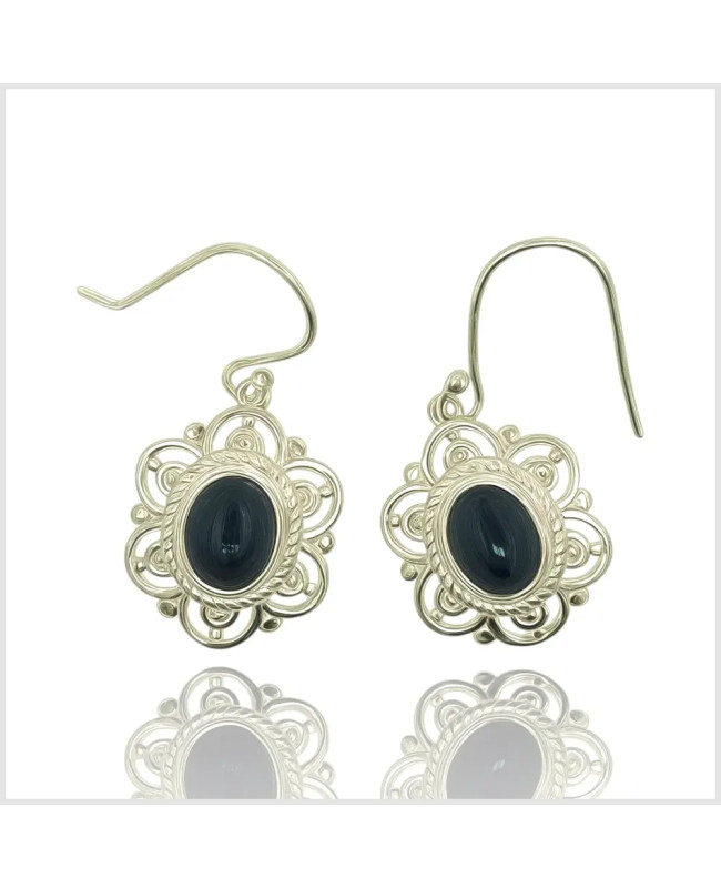 NAZORA - Boucles d'oreilles en argent et onyx | BouclesArgent.com